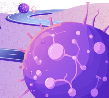 Illustration of a cancer cell moving along a road