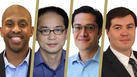 Four Coulter Department faculty members have earned promotions this spring. From left, Edward Botchwey has been promoted to professor, and Yonggang Ke, Francisco "Paco" Robles, and Denis Tsygankov have each received tenure and promotion to associate professor.