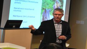Jeff Wren, president of UCB's North American region, gives Georgia Tech students an insider's look at the biopharmaceutical industry.