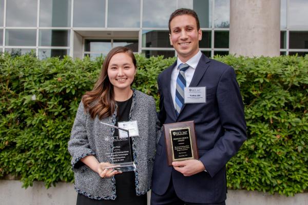 Lizzy Kappler and Yahia Ali of Libi Medical, a student team from Georgia Tech, took top honors in the Rice 360° Institute for Global Health’s design competition March 29 for their fetal heart-monitoring technology. (Photo by Jack Wang)