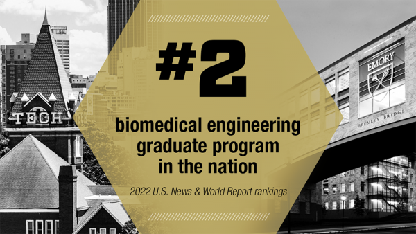 The master’s and Ph.D. programs in the Wallace H. Coulter Department of Biomedical Engineering have earned the No. 2 spot in the 2022 U.S. News &amp; World Report graduate program rankings.
