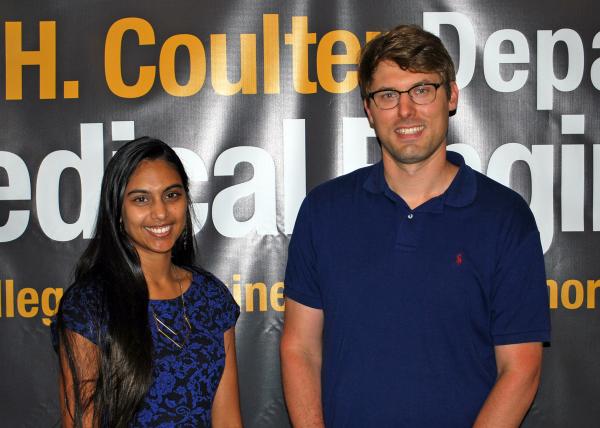 James Dahlman, a Petit Institute researcher and assistant professor of BME, won the department teaching award, presented by BME Student Advisory Board Chair Anokhi Patel.
