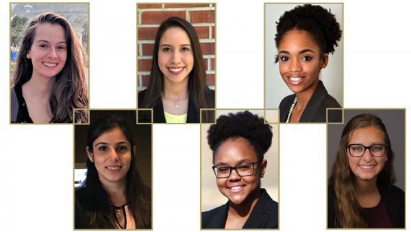 The National Science Foundation awarded sought-after Graduate Research Fellowships to six students in the Wallace H. Coulter Department of Biomedical Engineering in 2021. From left, undergraduate Ana Cristian; Ph.D. students Retta El Sayed, Angela Jimenez, Jakari Harris, and Kai Littlejohn; and undergraduate Nadine Zureick.