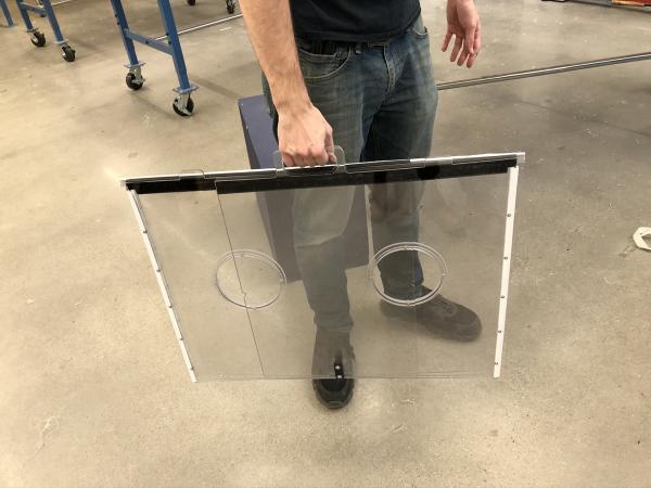 The barrier protection devices can be folded for easy portability and storage at healthcare facilities. (Credit: Georgia Tech)