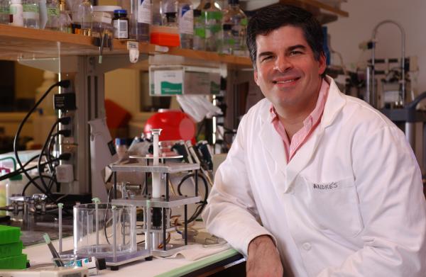 Researchers have developed a technique for activating biological signals through the skin of a living animal using light. Professor Andrés García, shown here in a Georgia Tech laboratory, is the project’s principal investigator. (Credit: Nicole Cappello)