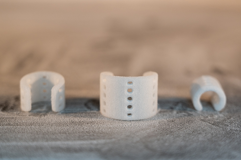 An example of the Airway Support Devices created in Scott Hollister's lab. A device like this supports the esophagus of a young patient named Ramiah Martin, who was born without a trachea. The device has helped surgeons repurpose her esophagus as a trachea. It's made of biodegradable material that is naturally and safely absorbed in the body. (Photo: Allison Carter)