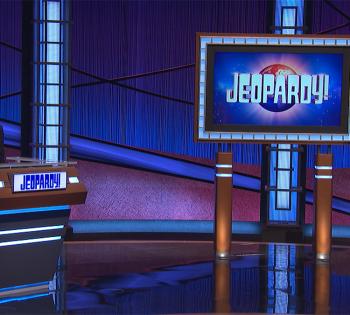 Biomedical engineering student Keshav Shah in the Jeopardy! studio with fill-in host Sanjay Gupta. After years of taking the contestant quiz, Shah competed on show Jeopardy! on the July 7, 2021, episode. (Photo Courtesy: Keshav Shah)