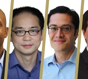 Four Coulter Department faculty members have earned promotions this spring. From left, Edward Botchwey has been promoted to professor, and Yonggang Ke, Francisco "Paco" Robles, and Denis Tsygankov have each received tenure and promotion to associate professor.
