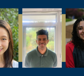 Photo of three students. From left to right: Emily Yan, Zakir Ahmedin, and Rachel Kroger