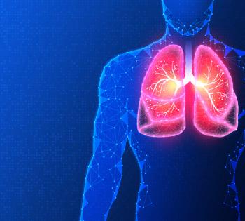 Digital illustration of lungs inside human body.