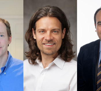 Collage of headshot photos left to right of professors Charles Kemp, David Myers, and Ahmet Coskun.