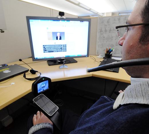 The Tongue Drive System not only controls wheelchairs, but also allows users to access computers and smartphones. Credit: Shepherd Center