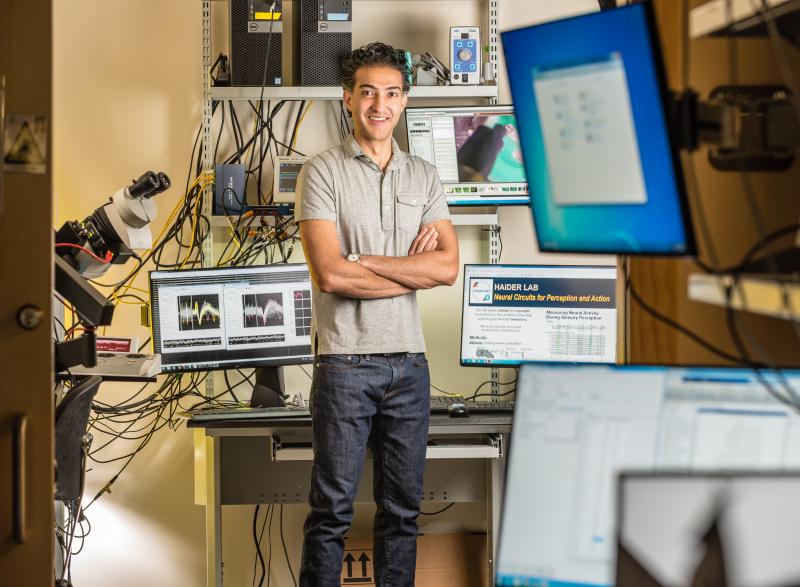 Bilal Haider stands in his lab. (Photo: Gary Meek)