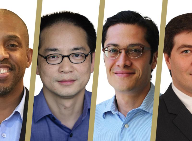 Four Coulter Department faculty members have earned promotions this spring. From left, Edward Botchwey has been promoted to professor, and Yonggang Ke, Francisco "Paco" Robles, and Denis Tsygankov have each received tenure and promotion to associate professor.