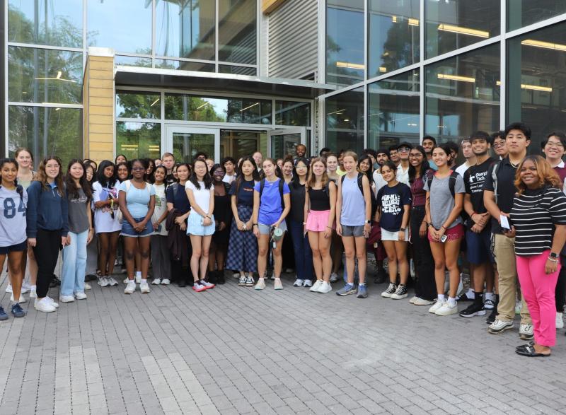 Group photo of biomedical engineering students standing outside.