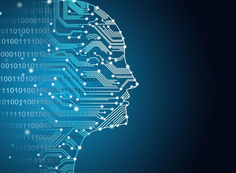 Image of a human silhouette outlined with digital network lines representing artificial intelligence