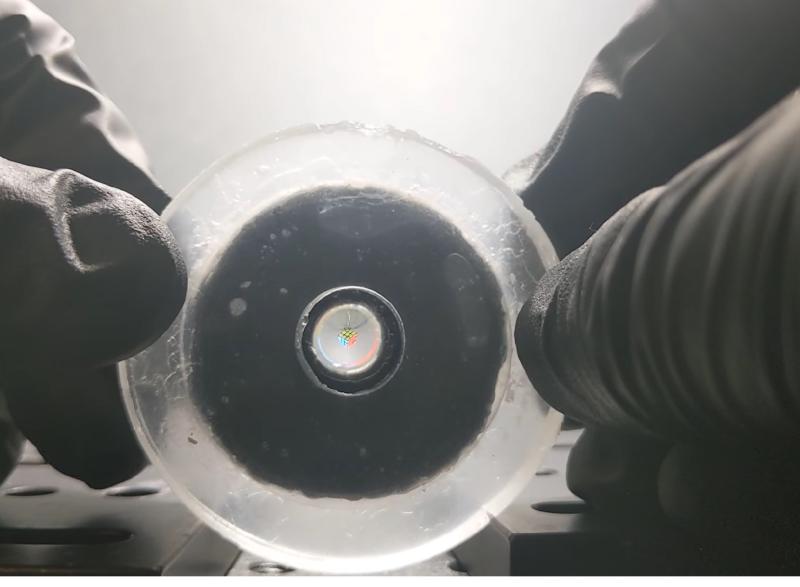 A photo of the photoresponsive hydrogel soft lens developed by researchers in Coulter BME Prof. Shu Jia's lab. 